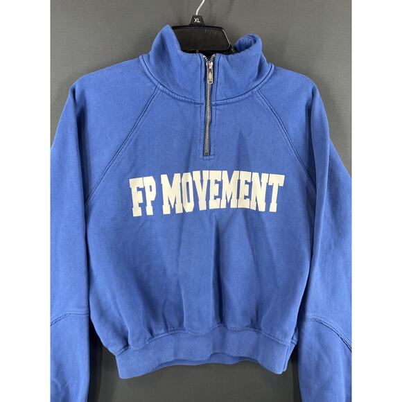 New Free People For The Win Logo Half Zip Size Medium Blue - Picture 3 of 7